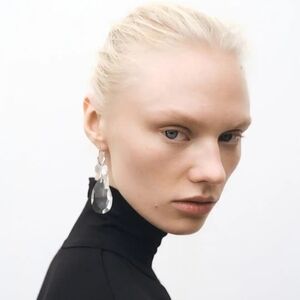 Mango Silver Crystal Teardrop Earrings